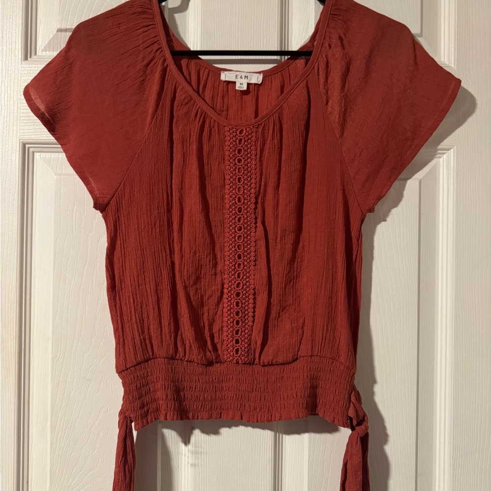 Elegant Rust Blouse with Tie Details